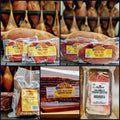 Broadbent's country ham sampler: biscuit slices, center steaks, seasoning hocks, peppered country bacon, Hillbilly Prosciutto
